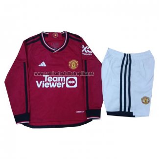 Camiseta Manchester United Primera Nino Manga Larga 2023-24