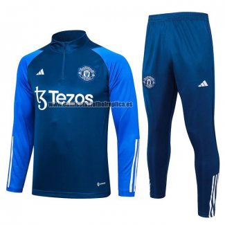 Chandal de Sudadera del Manchester United Nino 2023-24 Azul