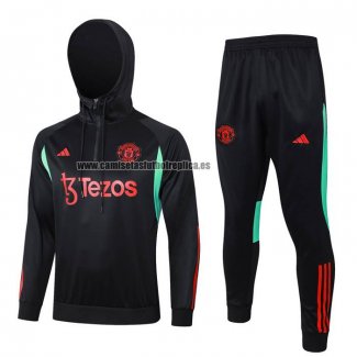 Chandal de Sudadera del Manchester United Nino 2023-24 Negro y Rojo