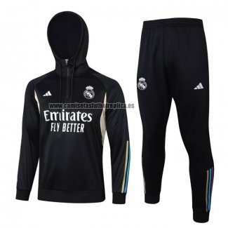 Chandal de Sudadera del Real Madrid Nino 2023-24 Negro y Blanco