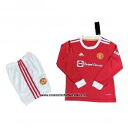 Camiseta Manchester United Primera Manga Larga Nino 2021-22